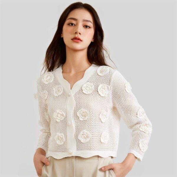 Women's Cardigan V Neck Long Sleeve Sweater Manufacturer - MOQ 100 pcs - Style 58019