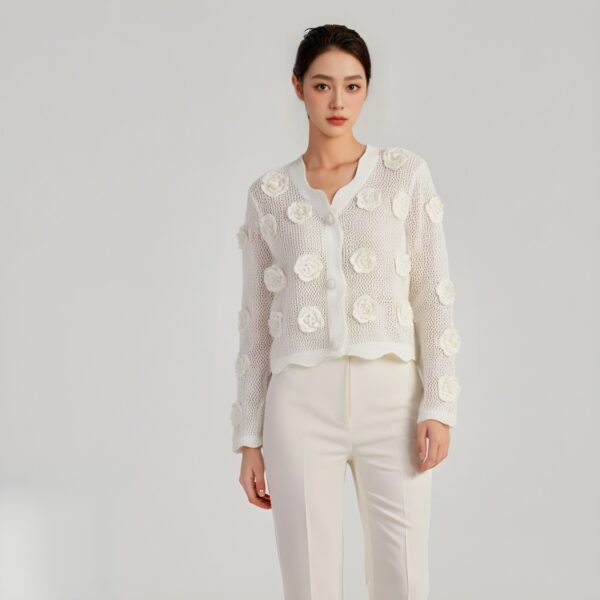 Women's Cardigan V Neck Long Sleeve Sweater Manufacturer - MOQ 100 pcs - Style 58019