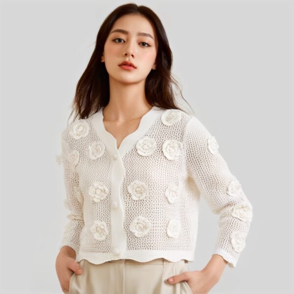 Women's Cardigan V Neck Long Sleeve Sweater Manufacturer - MOQ 100 pcs - Style 58019