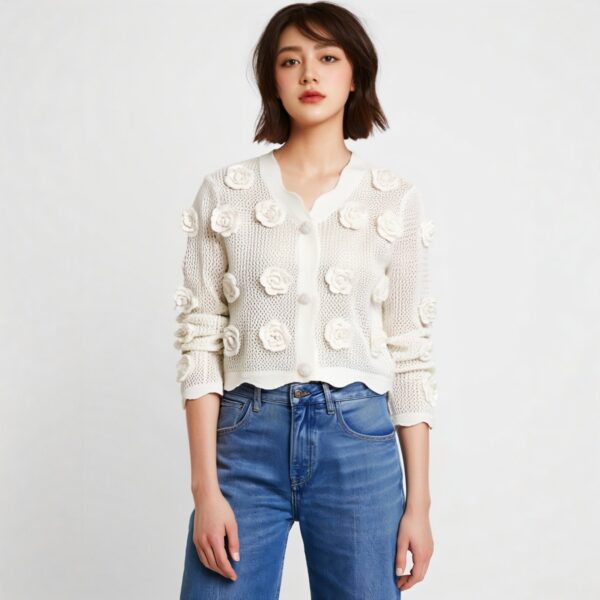 Women's Cardigan V Neck Long Sleeve Sweater Manufacturer - MOQ 100 pcs - Style 58019