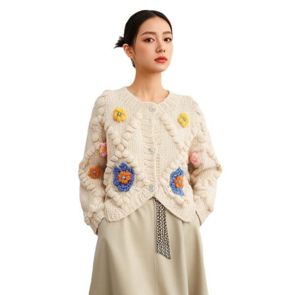 Women's Viscose Fiber Cardigan Crew Neck Long Sleeve Sweater Manufacturer - MOQ 100 pcs - Style 58037