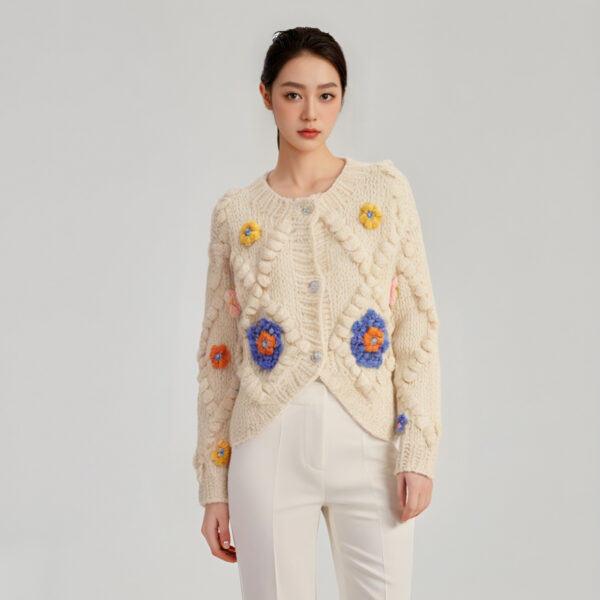 Women's Viscose Fiber Cardigan Crew Neck Long Sleeve Sweater Manufacturer - MOQ 100 pcs - Style 58037