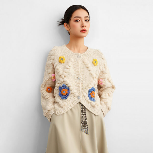 Women's Viscose Fiber Cardigan Crew Neck Long Sleeve Sweater Manufacturer - MOQ 100 pcs - Style 58037