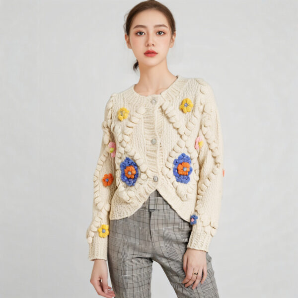 Women's Viscose Fiber Cardigan Crew Neck Long Sleeve Sweater Manufacturer - MOQ 100 pcs - Style 58037
