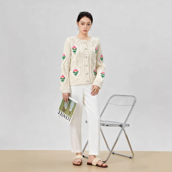 Women's Viscose Fiber Cardigan Crew Neck Long Sleeve Sweater Manufacturer - MOQ 100 pcs - Style 58052