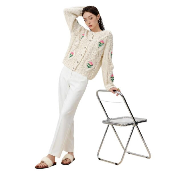 Women's Viscose Fiber Cardigan Crew Neck Long Sleeve Sweater Manufacturer - MOQ 100 pcs - Style 58052