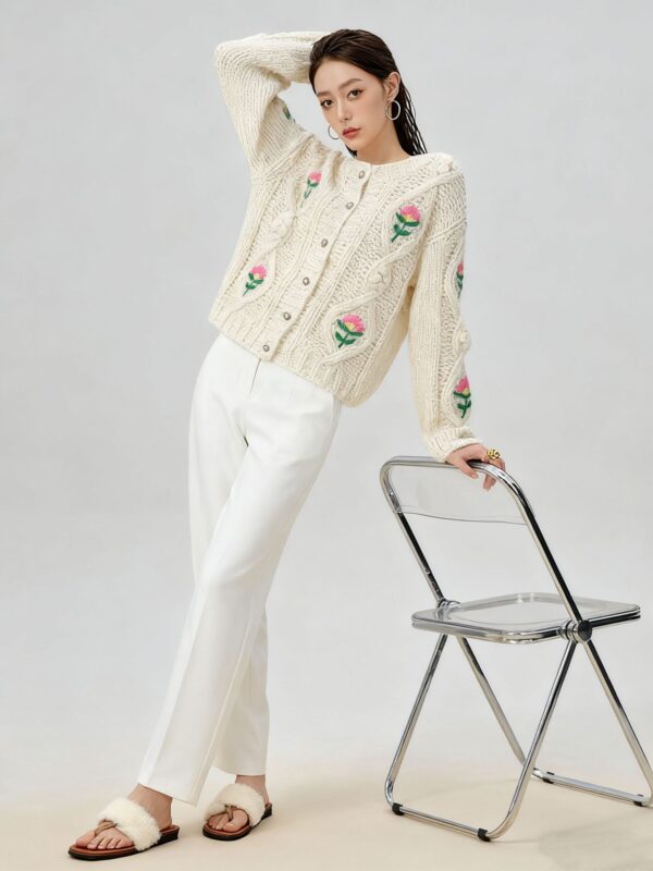 Women's Viscose Fiber Cardigan Crew Neck Long Sleeve Sweater Manufacturer - MOQ 100 pcs - Style 58052