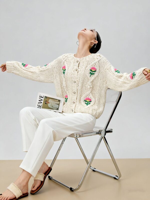Women's Viscose Fiber Cardigan Crew Neck Long Sleeve Sweater Manufacturer - MOQ 100 pcs - Style 58052