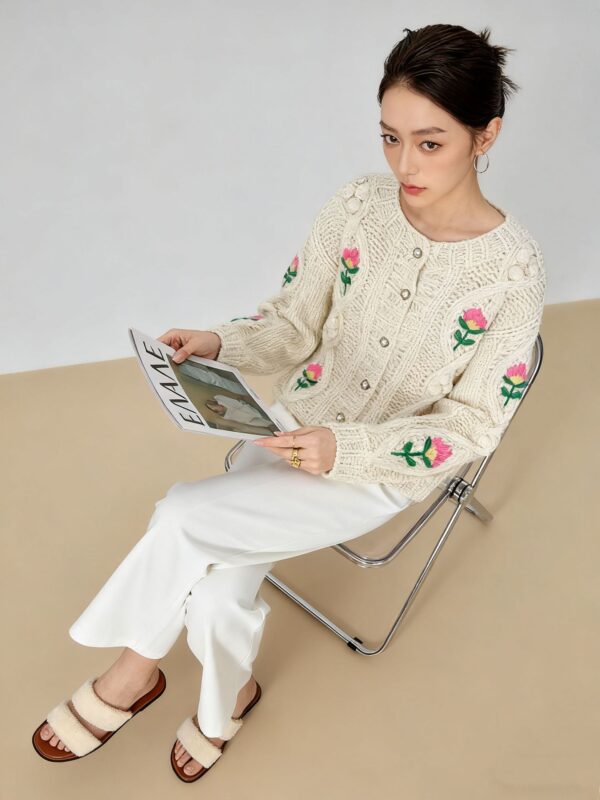 Women's Viscose Fiber Cardigan Crew Neck Long Sleeve Sweater Manufacturer - MOQ 100 pcs - Style 58052