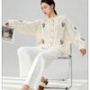 Women's Viscose Fiber Cardigan Crew Neck Long Sleeve Sweater Manufacturer - MOQ 100 pcs - Style 58052