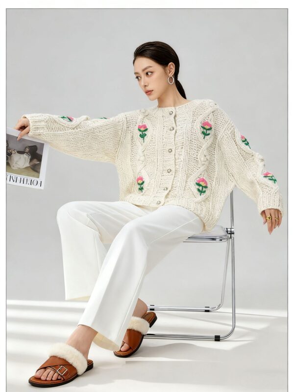 Women's Viscose Fiber Cardigan Crew Neck Long Sleeve Sweater Manufacturer - MOQ 100 pcs - Style 58052