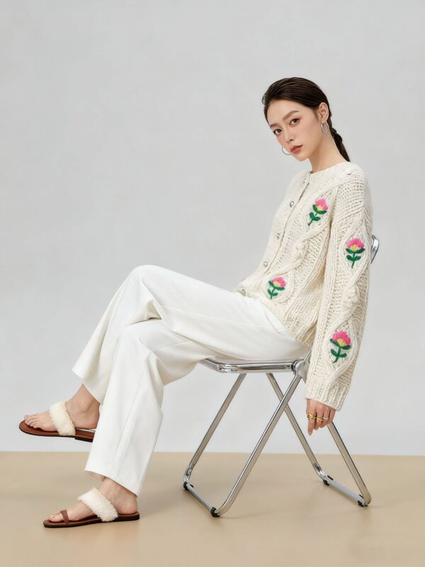 Women's Viscose Fiber Cardigan Crew Neck Long Sleeve Sweater Manufacturer - MOQ 100 pcs - Style 58052