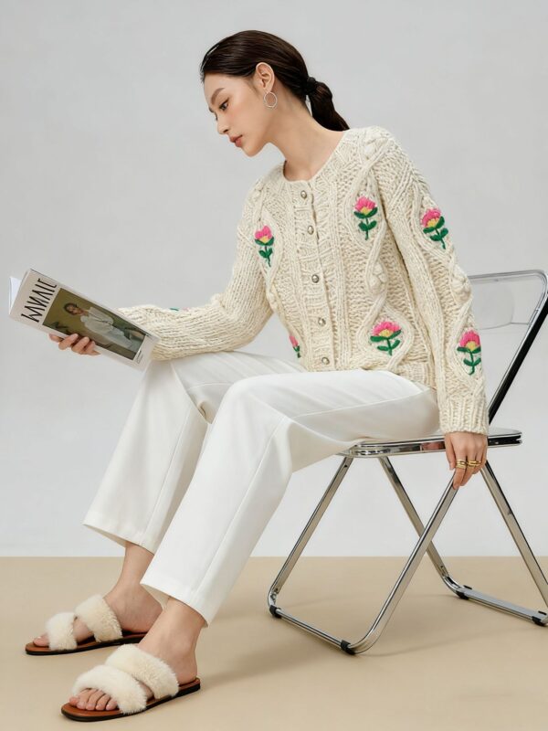 Women's Viscose Fiber Cardigan Crew Neck Long Sleeve Sweater Manufacturer - MOQ 100 pcs - Style 58052