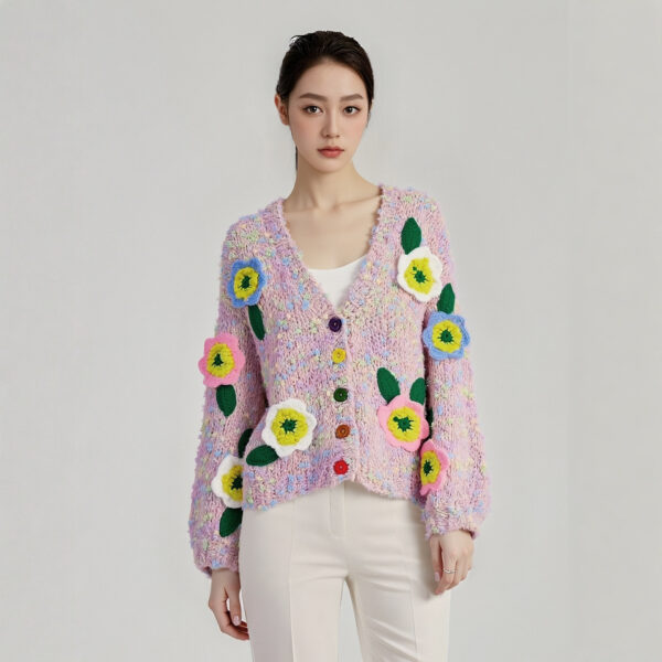 Women's Viscose Fiber Cardigan V Neck Long Sleeve Sweater Manufacturer - MOQ 100 pcs - Style 58053