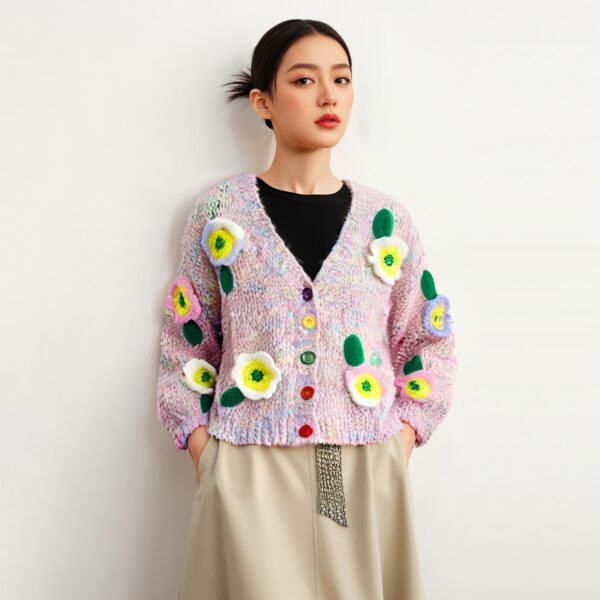 Women's Viscose Fiber Cardigan V Neck Long Sleeve Sweater Manufacturer - MOQ 100 pcs - Style 58053