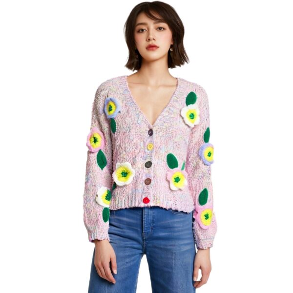 Women's Viscose Fiber Cardigan V Neck Long Sleeve Sweater Manufacturer - MOQ 100 pcs - Style 58053