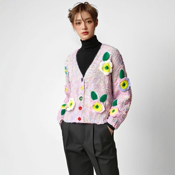 Women's Viscose Fiber Cardigan V Neck Long Sleeve Sweater Manufacturer - MOQ 100 pcs - Style 58053