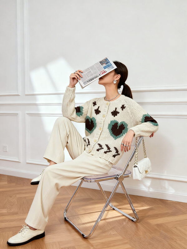 Women's Cardigan Crew Neck Long Sleeve Sweater Manufacturer - MOQ 100 pcs - Style 58054