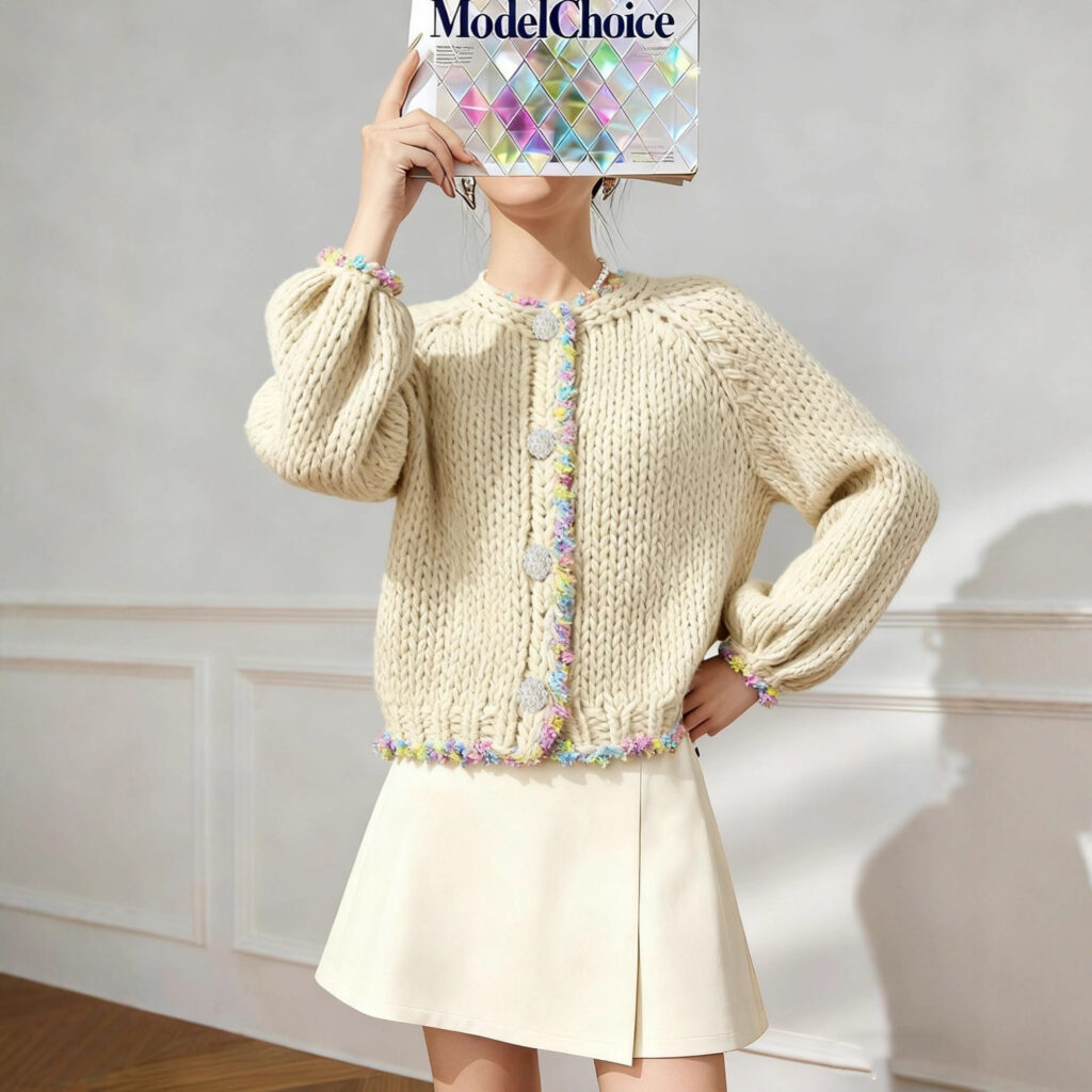 Women's Cardigan Crew Neck Long Sleeve Sweater Manufacturer - MOQ 100 pcs - Style 58058