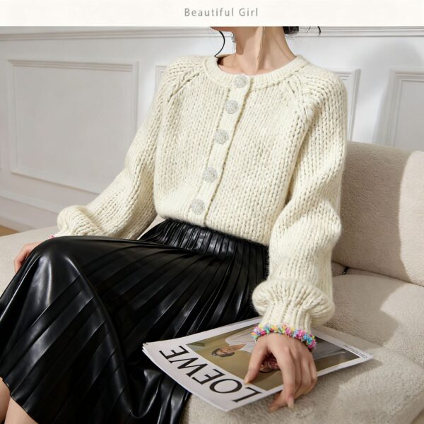 Women's Cardigan Crew Neck Long Sleeve Sweater Manufacturer - MOQ 100 pcs - Style 58058