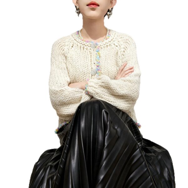 Women's Cardigan Crew Neck Long Sleeve Sweater Manufacturer - MOQ 100 pcs - Style 58058
