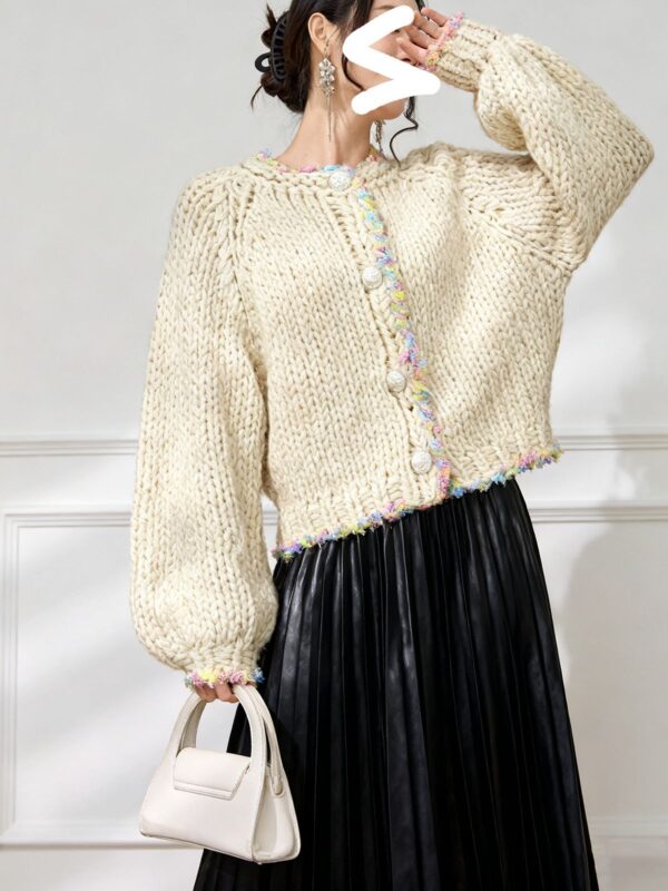 Women's Cardigan Crew Neck Long Sleeve Sweater Manufacturer - MOQ 100 pcs - Style 58058