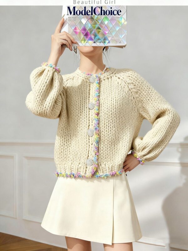 Women's Cardigan Crew Neck Long Sleeve Sweater Manufacturer - MOQ 100 pcs - Style 58058