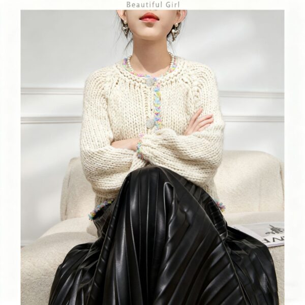 Women's Cardigan Crew Neck Long Sleeve Sweater Manufacturer - MOQ 100 pcs - Style 58058
