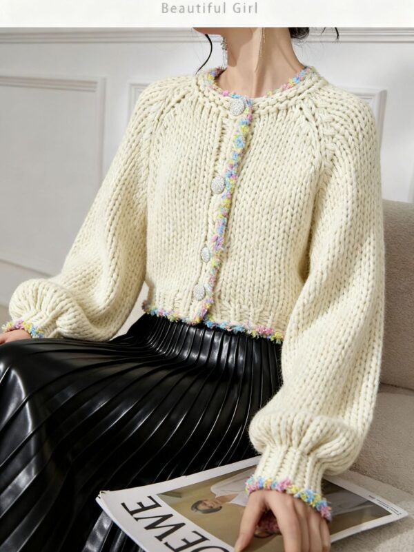 Women's Cardigan Crew Neck Long Sleeve Sweater Manufacturer - MOQ 100 pcs - Style 58058