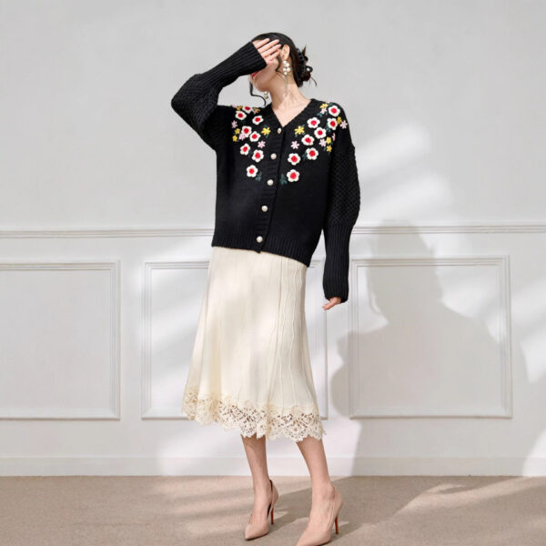Women's Viscose Fiber Cardigan V Neck Long Sleeve Sweater Manufacturer - MOQ 100 pcs - Style 58059