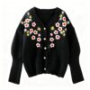 Women's Viscose Fiber Cardigan V Neck Long Sleeve Sweater Manufacturer - MOQ 100 pcs - Style 58059
