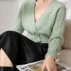 Women's V Neck Long Sleeve Sweater Manufacturer - MOQ 100 pcs - Style 7020