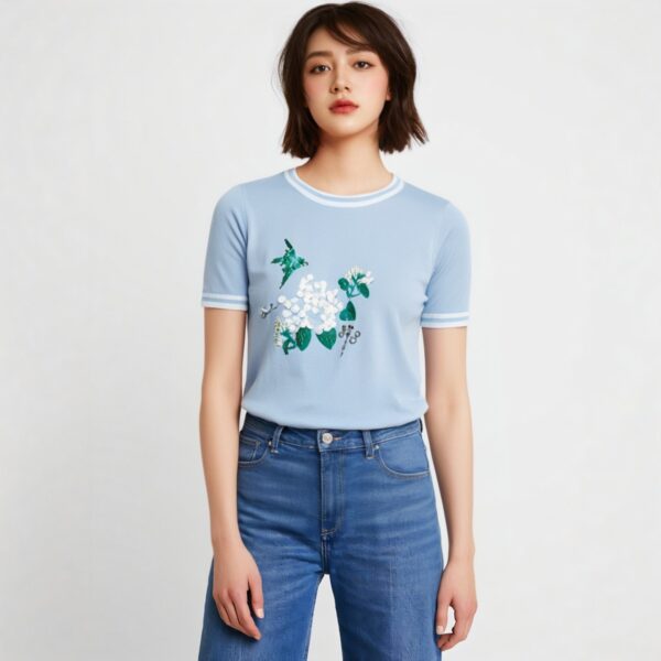 Women's Pullover Crew Neck Short Sleeve Sweater Manufacturer - MOQ 100 pcs - Style 7025