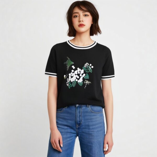 Women's Pullover Crew Neck Short Sleeve Sweater Manufacturer - MOQ 100 pcs - Style 7025