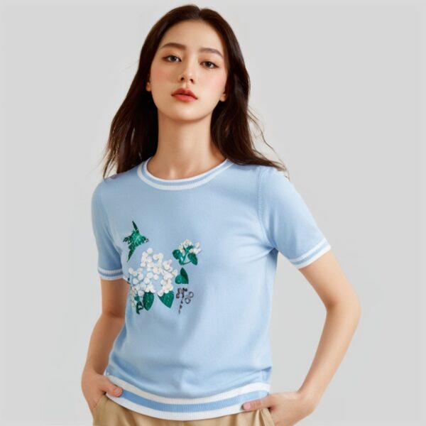 Women's Pullover Crew Neck Short Sleeve Sweater Manufacturer - MOQ 100 pcs - Style 7025