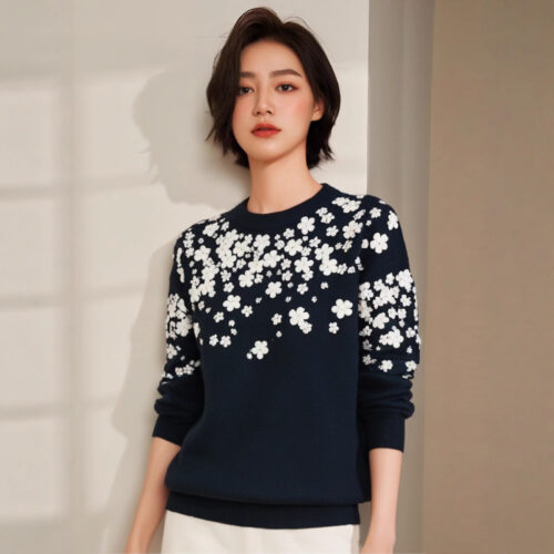 Women's Pullover Crew Neck Long Sleeve Sweater Manufacturer - MOQ 100 pcs - Style 7034