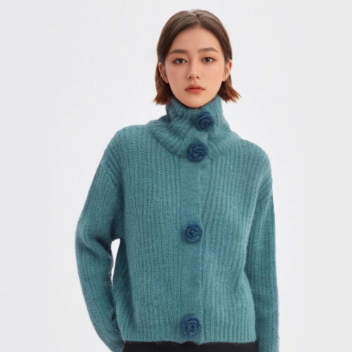 Women's Viscose Fiber Cardigan Long Sleeve Sweater Manufacturer - MOQ 100 pcs - Style 7040