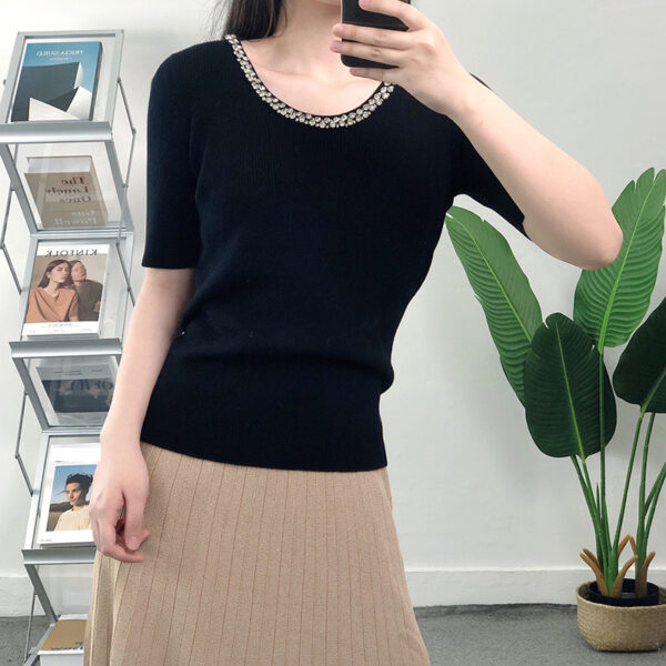 Women's Pullover Crew Neck Short Sleeve Sweater Manufacturer - MOQ 100 pcs - Style 7071 Women's Pullover Crew Neck Short Sleeve Sweater Manufacturer - MOQ 100 pcs - Style 7071
