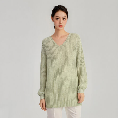 Women's Viscose Fiber Pullover V Neck Long Sleeve Sweater Manufacturer - MOQ 100 pcs - Style 7142