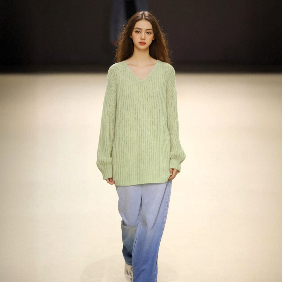 Women's Viscose Fiber Pullover V Neck Long Sleeve Sweater Manufacturer - MOQ 100 pcs - Style 7142