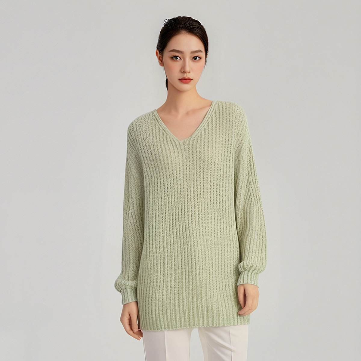 Women's Viscose Fiber Pullover V Neck Long Sleeve Sweater Manufacturer - MOQ 100 pcs - Style 7142