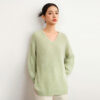 Women’s Sage Green Ribbed V-Neck Pullover Sweater — Style 7142 - KnitwearSource