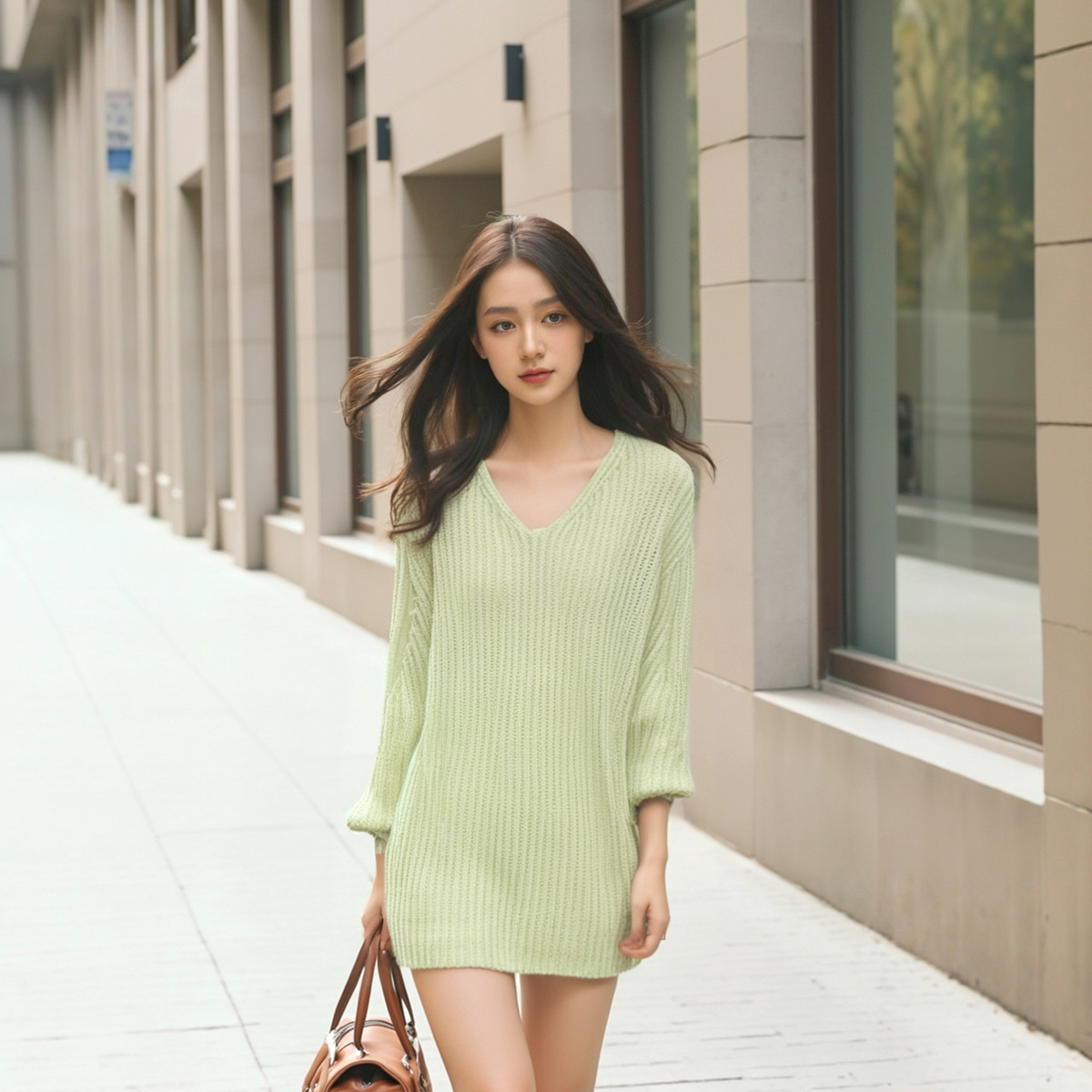 Women's Viscose Fiber Pullover V Neck Long Sleeve Sweater Manufacturer - MOQ 100 pcs - Style 7142