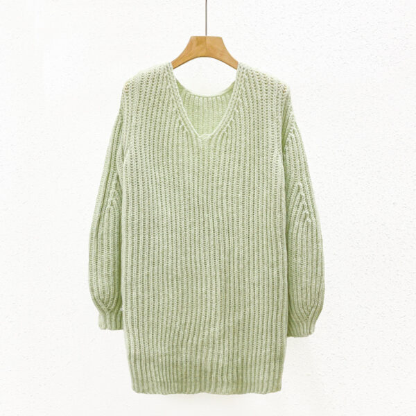 Women’s Sage Green Ribbed V-Neck Pullover Sweater — Style 7142 - KnitwearSource
