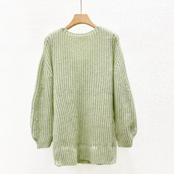 Women’s Sage Green Ribbed V-Neck Pullover Sweater — Style 7142 - KnitwearSource