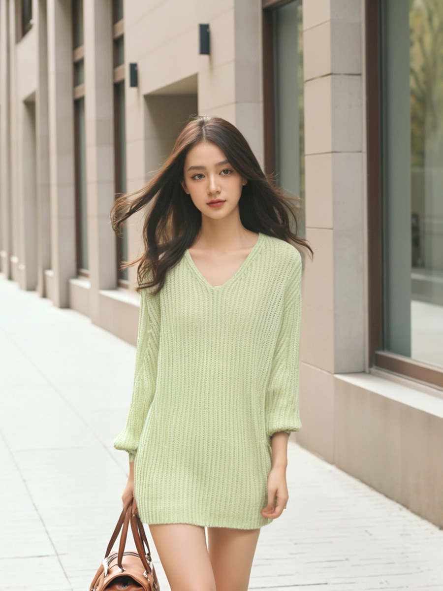 Women's Viscose Fiber Pullover V Neck Long Sleeve Sweater Manufacturer - MOQ 100 pcs - Style 7142