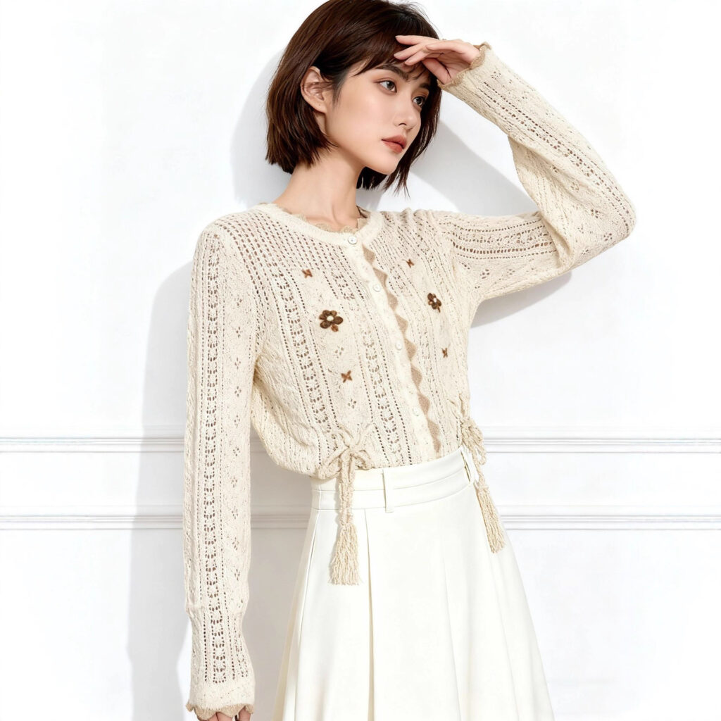Women's Cardigan Crew Neck Long Sleeve Sweater Manufacturer - MOQ 100 pcs - Style 7169