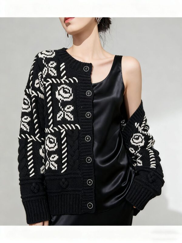 Women's Cardigan Crew Neck Long Sleeve Sweater Manufacturer - MOQ 100 pcs - Style 7184