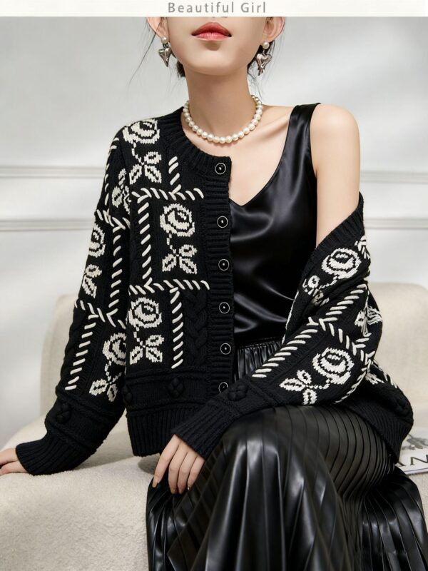 Women's Cardigan Crew Neck Long Sleeve Sweater Manufacturer - MOQ 100 pcs - Style 7184