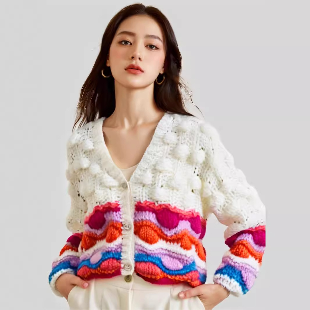 Women's Viscose Fiber V Neck Long Sleeve Sweater Manufacturer - MOQ 100 pcs - Style 87017